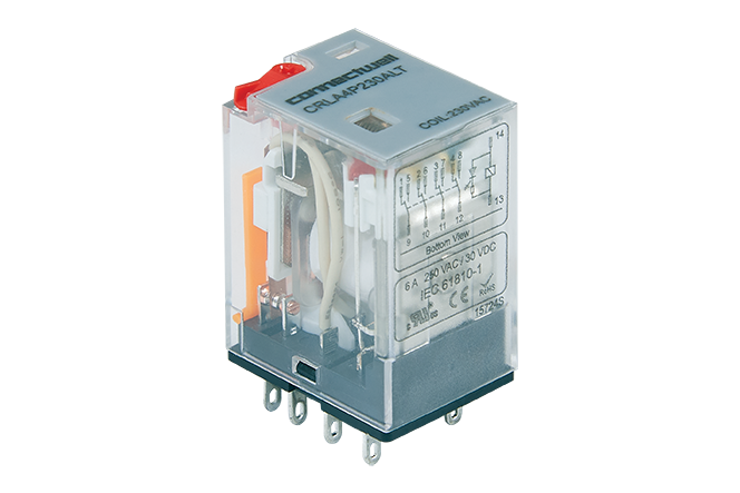 Relay trung gian 4CO 14 chân 230VAC với nút Test