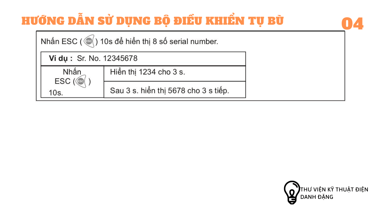 CACH TRA SO SERI CHỈ DẪN LED BỘ ĐIỀU KHIỂN TỤ BÙ